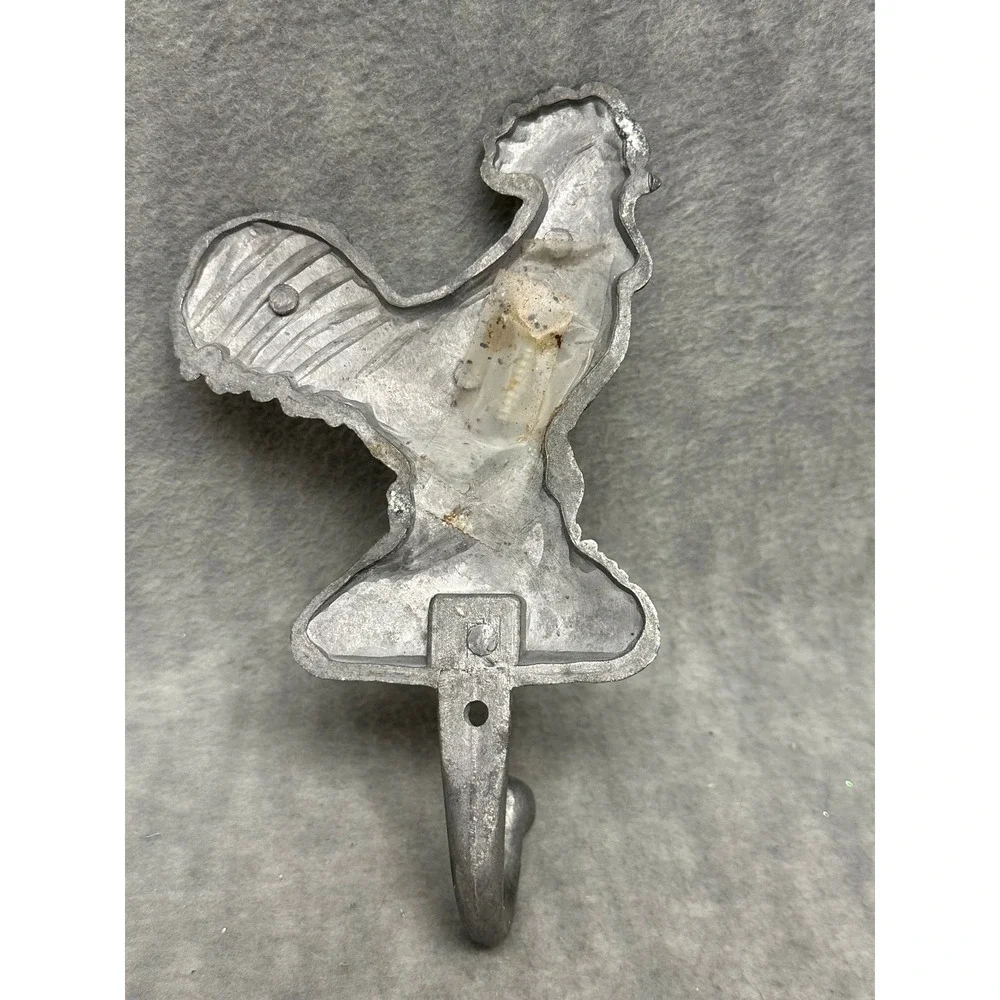 VTG Unbranded‎ Vintage Rooster Wall Hook Home Decor Silver Cast Metal Farmhouse